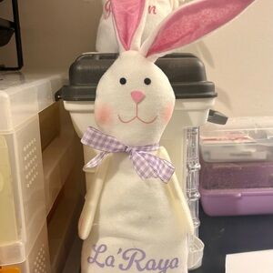 Plush White Bunny with Pink Accents and Lavender Bow